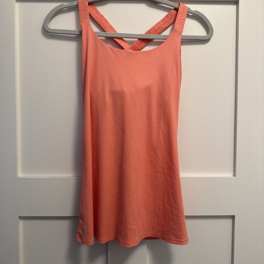 Athleta Ribbed Racerback Tank Top Medium Peach Orange Shelf Bra Yoga Athletic